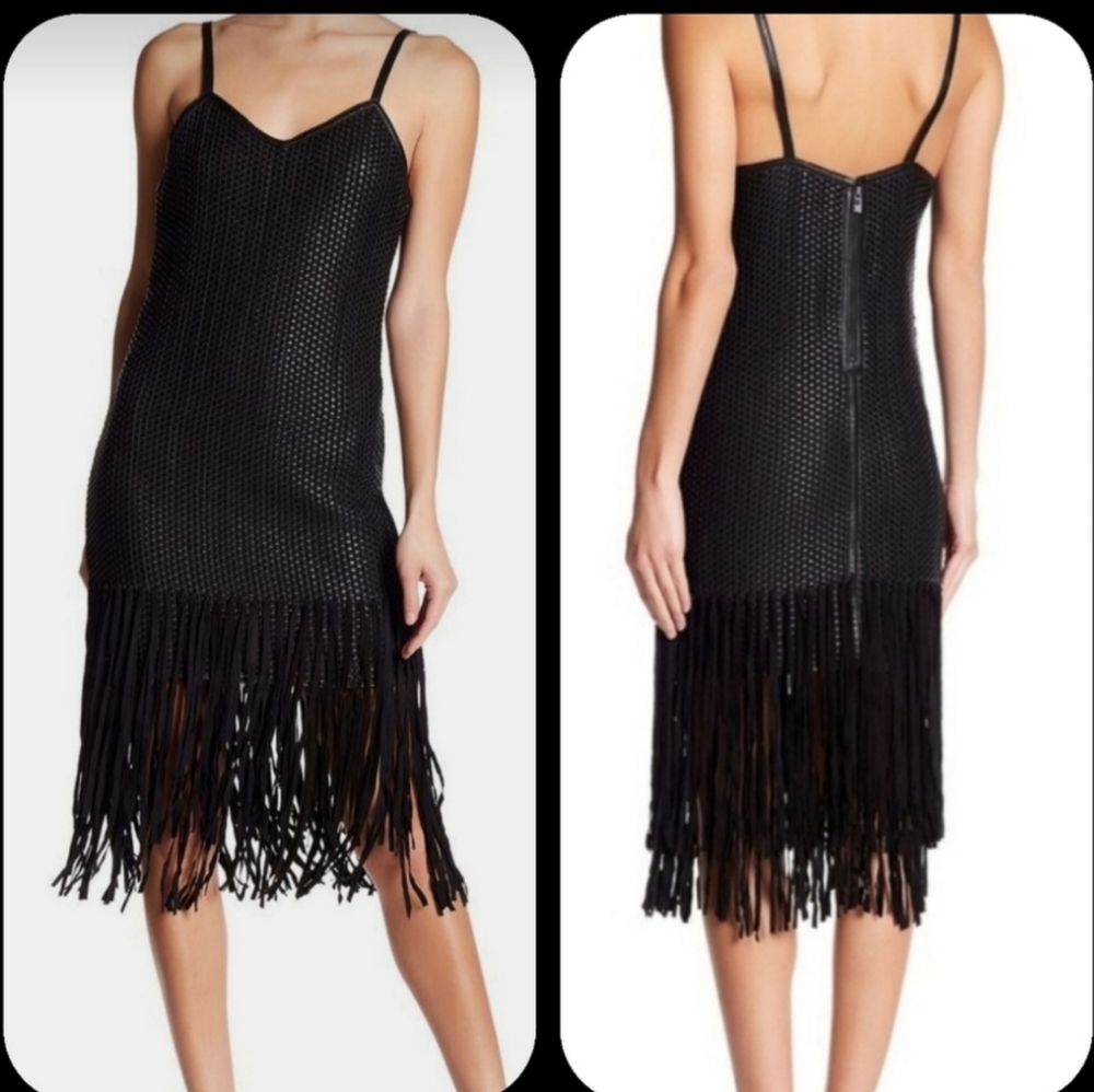 Haute Hippie Black Fringe Knit Midi Slip Dress - Picture 3 of 15